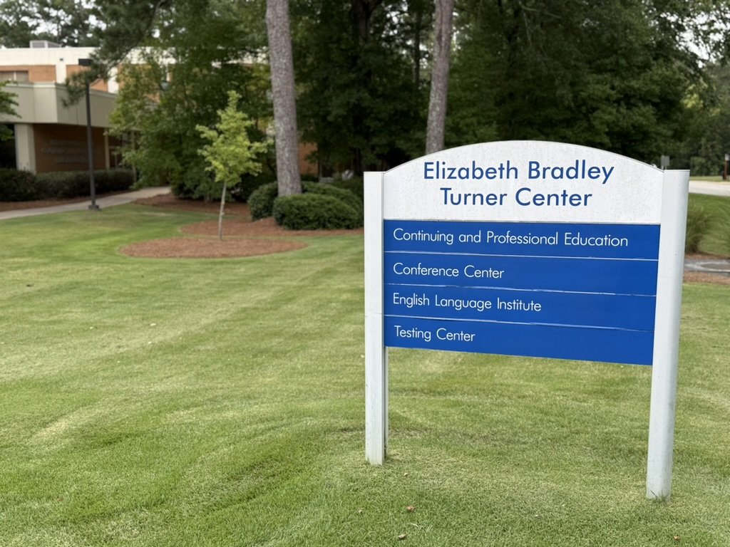 The Elizabeth Bradley Turner Center monument sign at Columbus State University