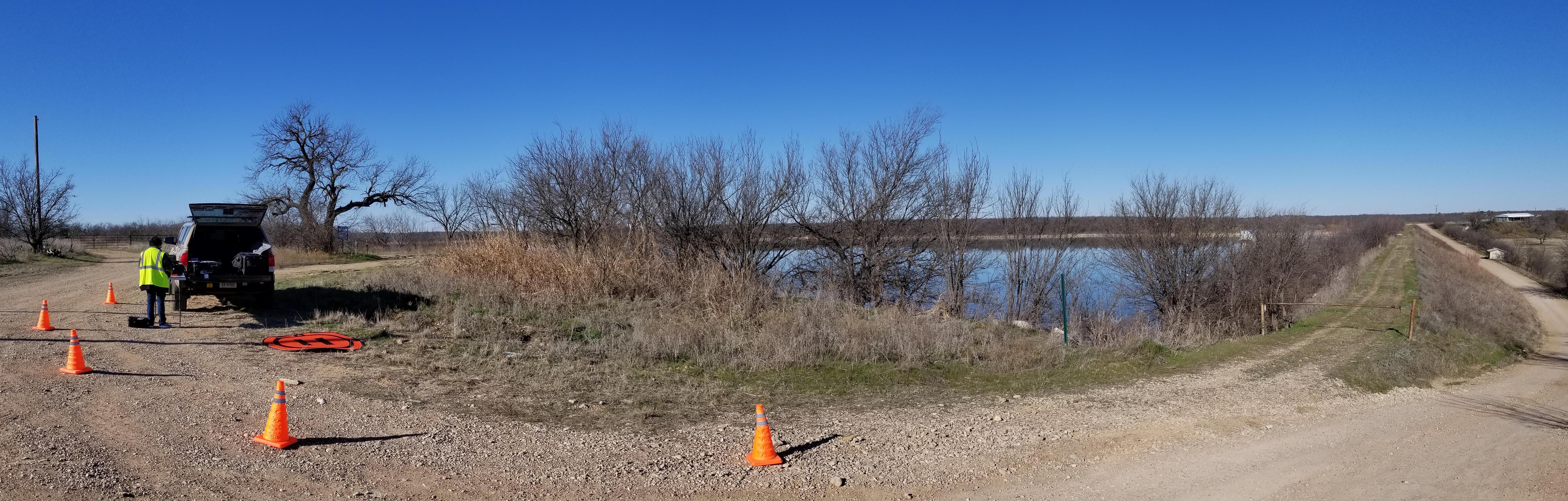 Rural sUAS operation setup blocked off by traffic cones