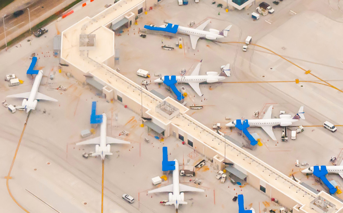 Aerial photo of busy airport terminal