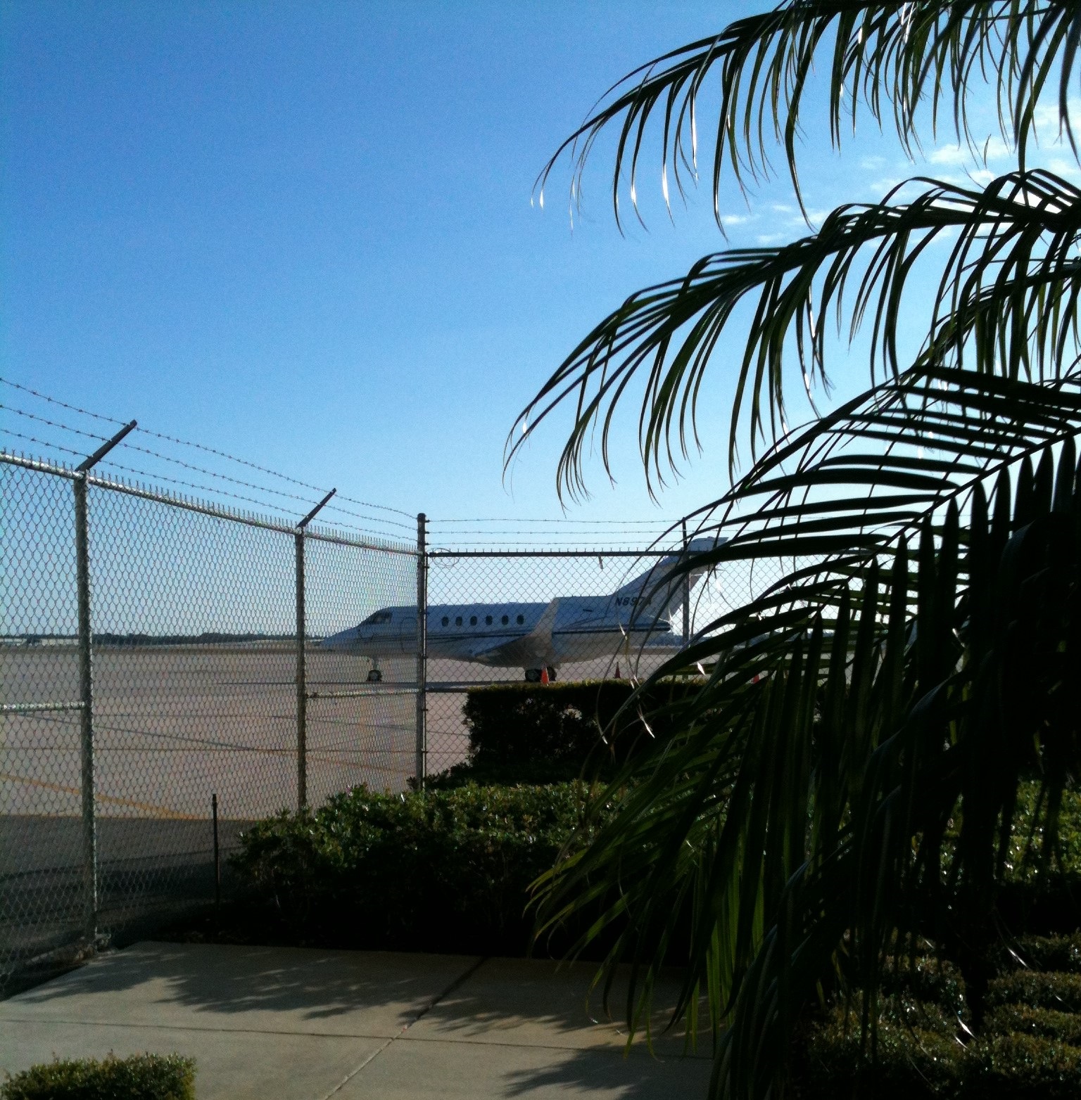 Private jet on tropical runway