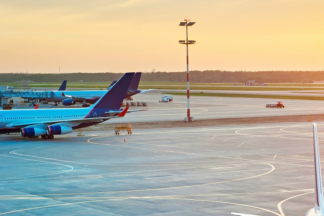 Busy terminal at sunset