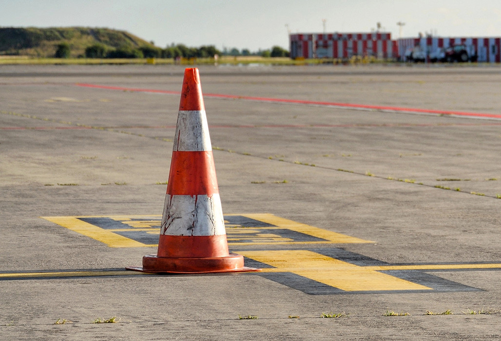 Traffic cone on runway