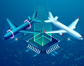 Digital rendering of airplane blueprints converted into a model