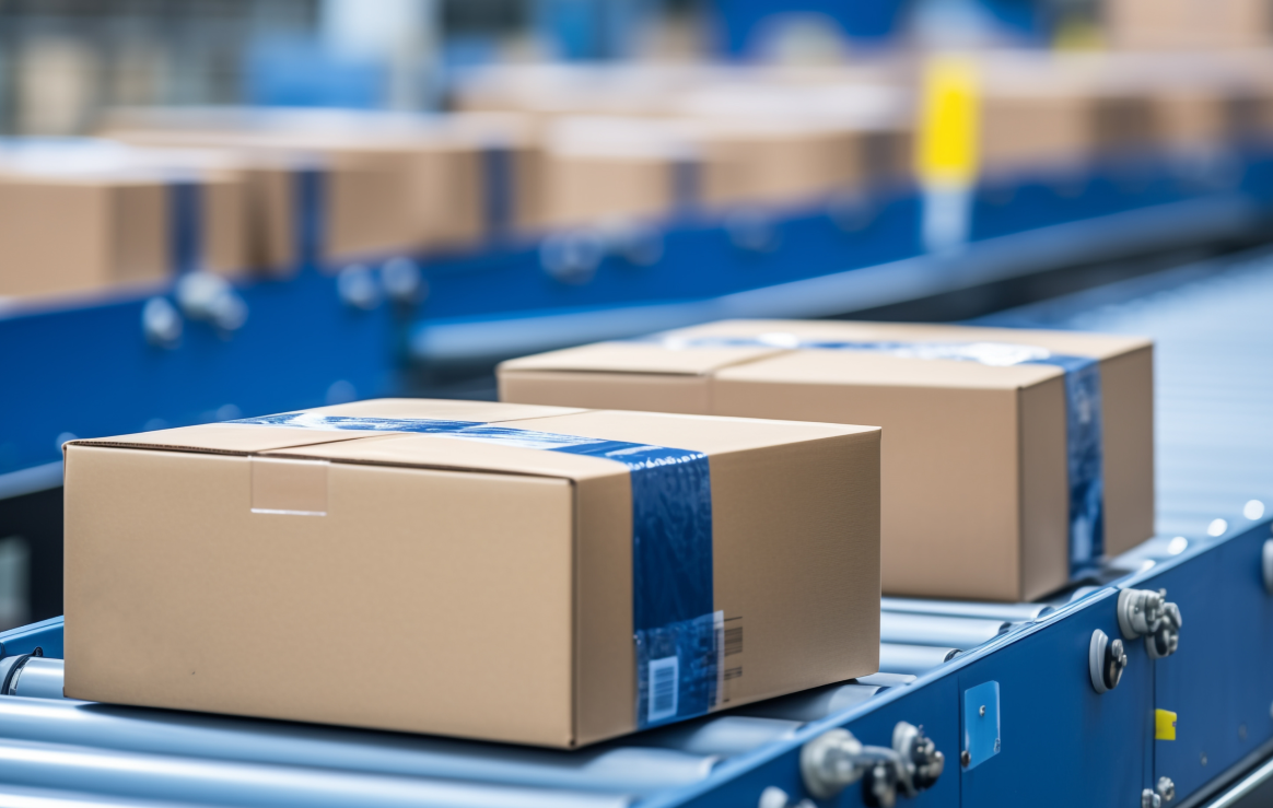 Cargo boxes on a conveyor belt