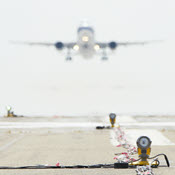 Plane landing on hot runway