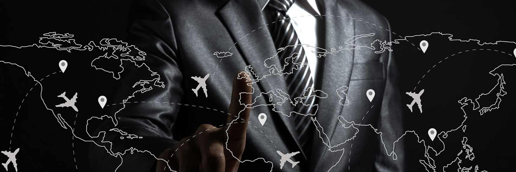 Businessman choosing aviation route