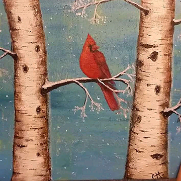 Birch Tree with Cardinal Painting on Canvas Workshop