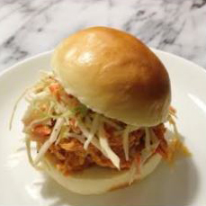 Instant Pot BBQ Pulled Chicken, Twice Baked Potatoes, Rolls and Quick Slaw